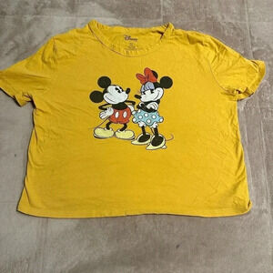 Disney Retro Mickey Minie Mouse Crop Crewneck T-Shirt Yellow